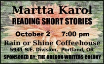 Announcement: Martta Karol reading short stories.